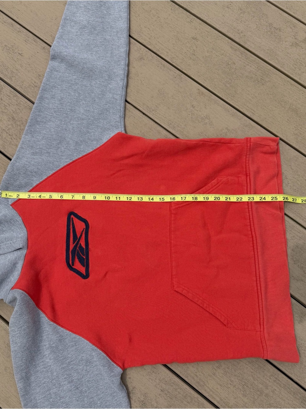 Reebok Embroidered Logo Hoodie Boys XL Mens Small Orange Gray Colorblock Y2K - Picture 5 of 7